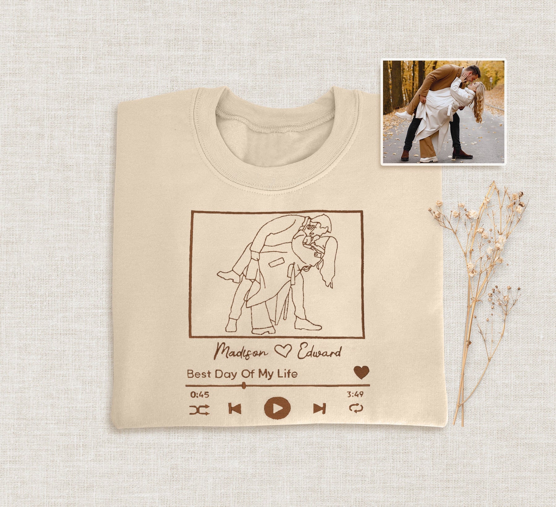 Custom Embroidered Portrait Sweatshirt With Song Name