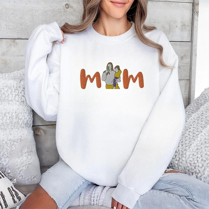 Custom Mum And Kids Photo Portrait Embroidered Sweatshirt | Mother's Day Gift