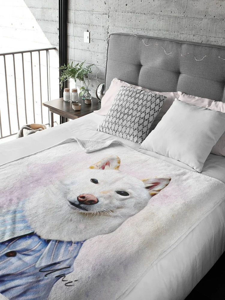 Custom Pet Portrait Blanket, Personalized Dog Photo Throw Blanket