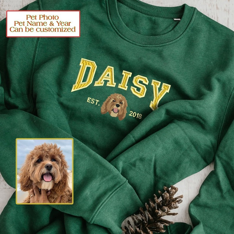 Custom Personalized Embroidered Sweatshirt with Pets | Gift For Pet Lovers