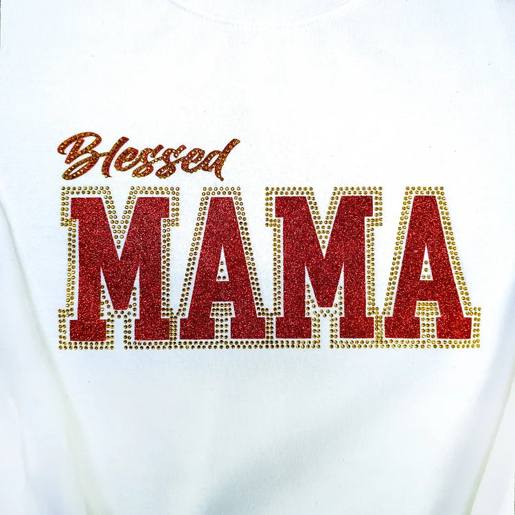 Custom Rhinestone Mama Sweatshirts and T-shirts with names on Sleeve | Mother's Day Gift