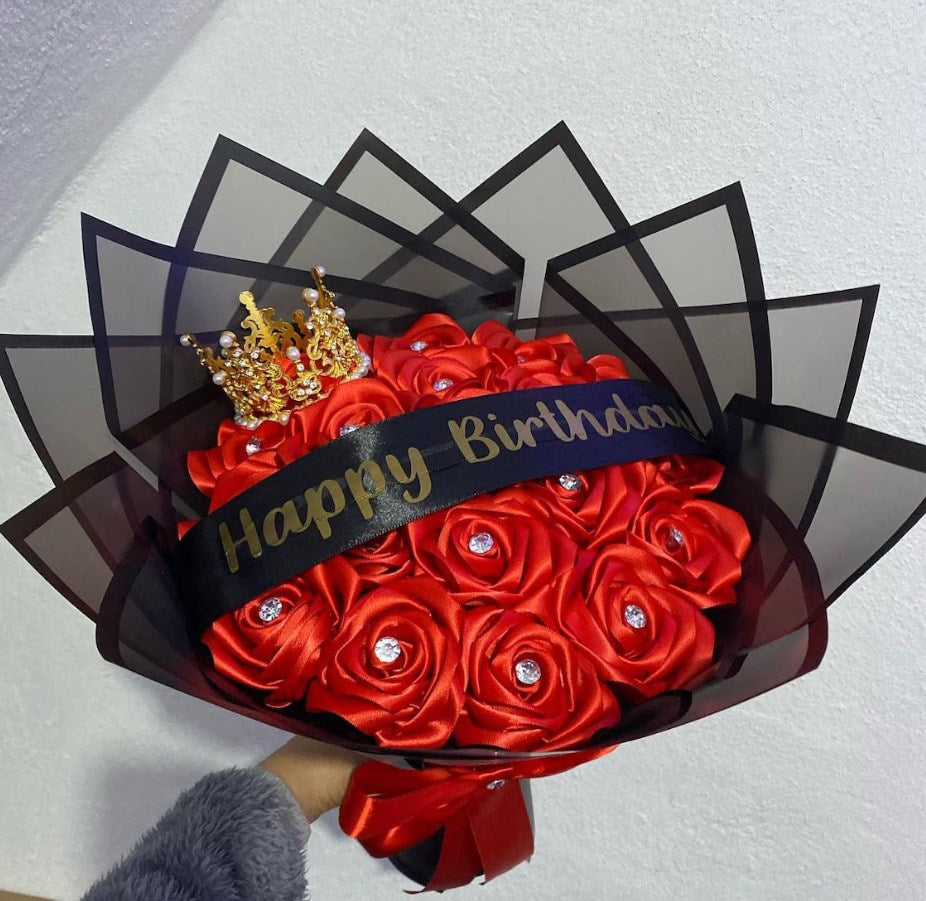 Eternal Rose Bouquet - HandMade From Satin Ribbon | Valentines Couples Gift 1st Anniversary gift(Never Wither | Black Friday Sale