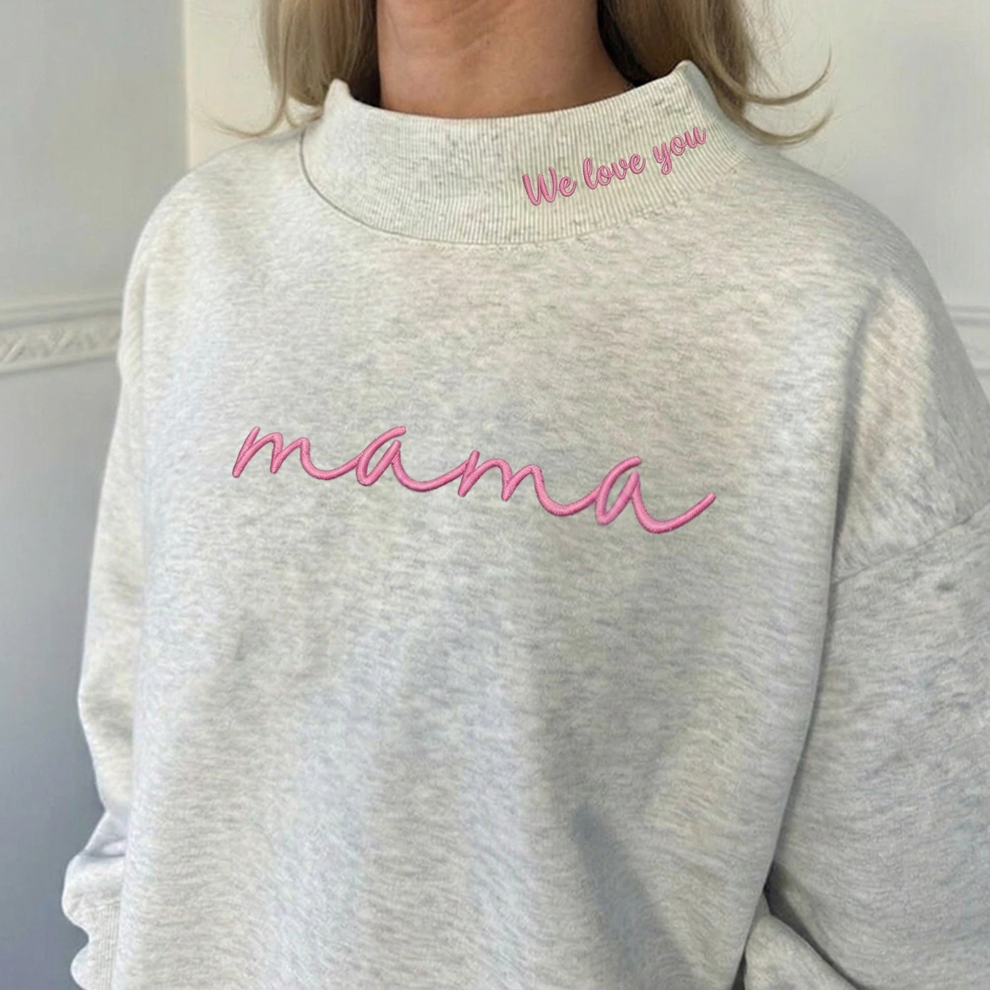 MAMA Embroidered Stand Collar Sweatshirt – Minimalist Letter Mom Pullover, Washed Cotton Mother’s Day Gift for Mom & Women | Mother's Day Gift