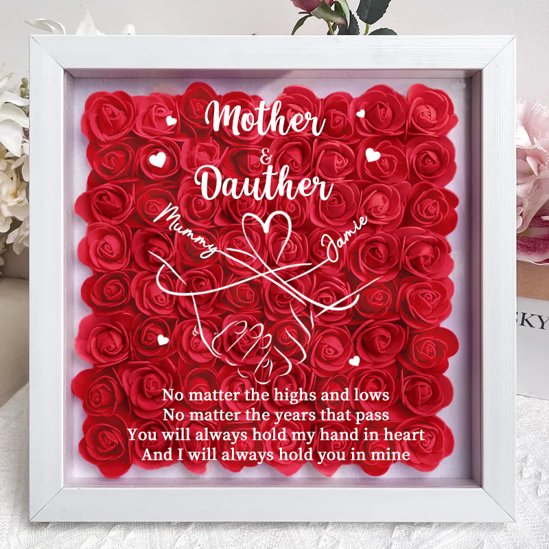 Personalized Flower Shadow Box, mother and daughter hand by hand- Mother's Day Gift