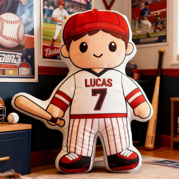 Personalized Baseball Player Pillow with Custom Name and Jersey Number for Kids and Fans