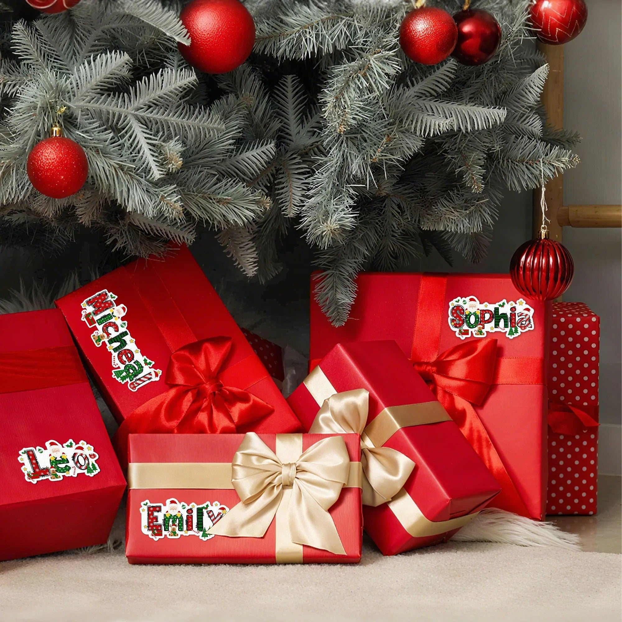 Personalized Waterproof Santa Claus and Elk Design Name Sticker Labels for Christmas Decoration