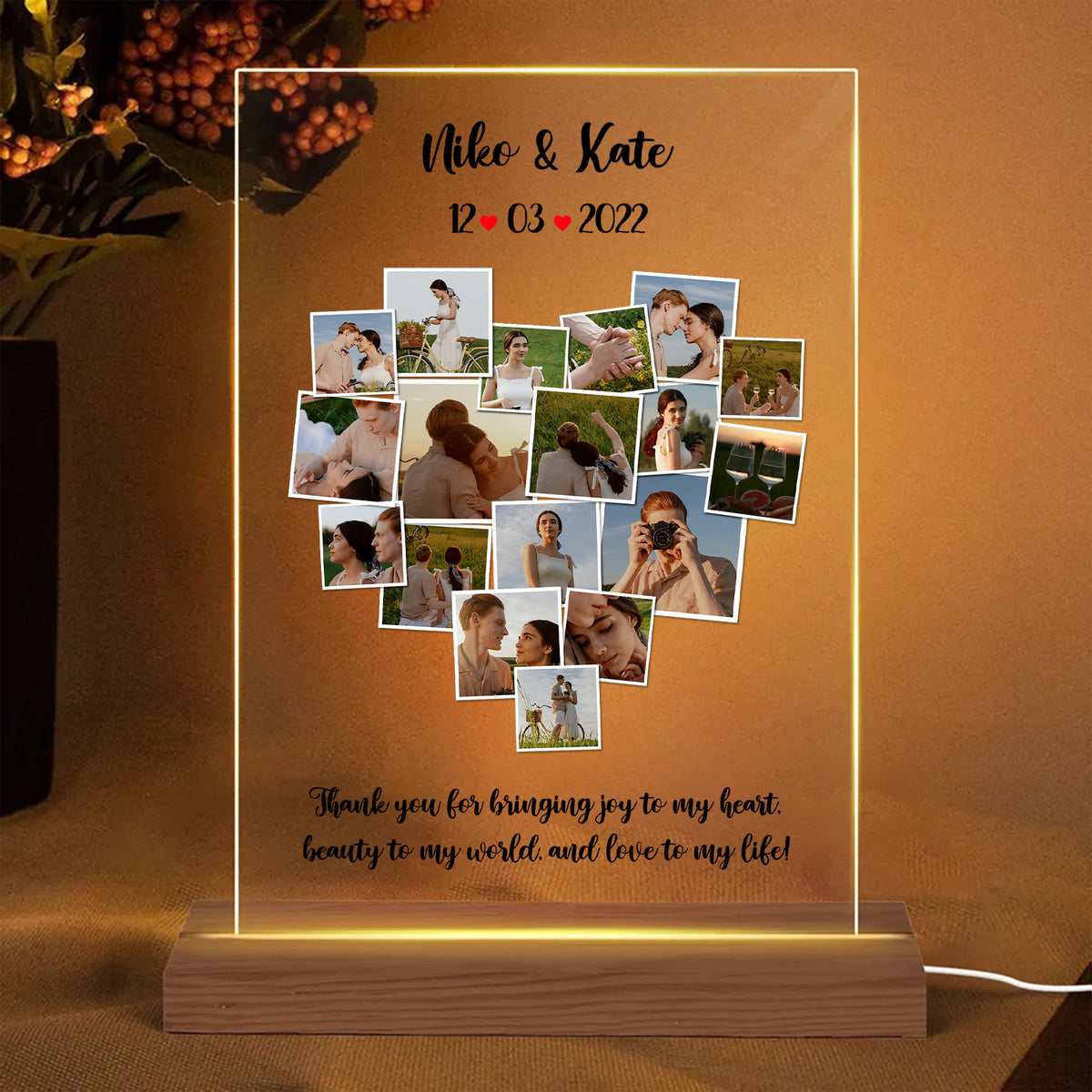 Personalized Couple Photo Collage Heart Shape LED Lamp | Valentine's Day Gift | Couple Anniversary Gift