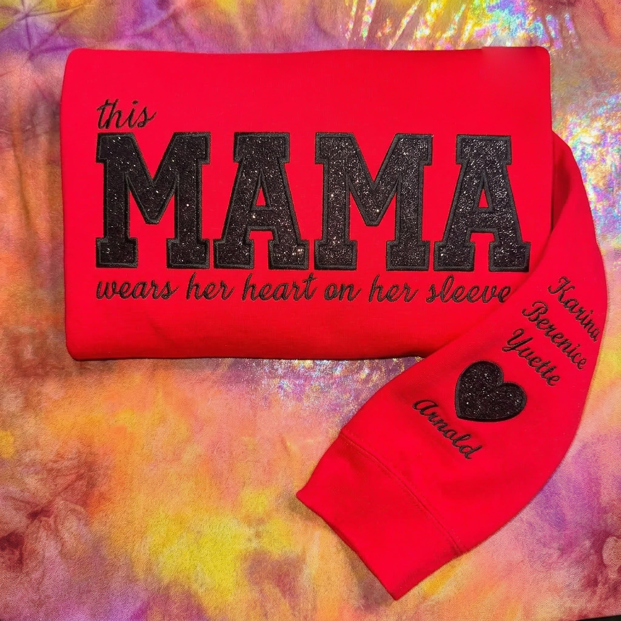 Custom Mama Glitter Embroidered Sweatshirt with Kids' Names | Mother's Day Gift