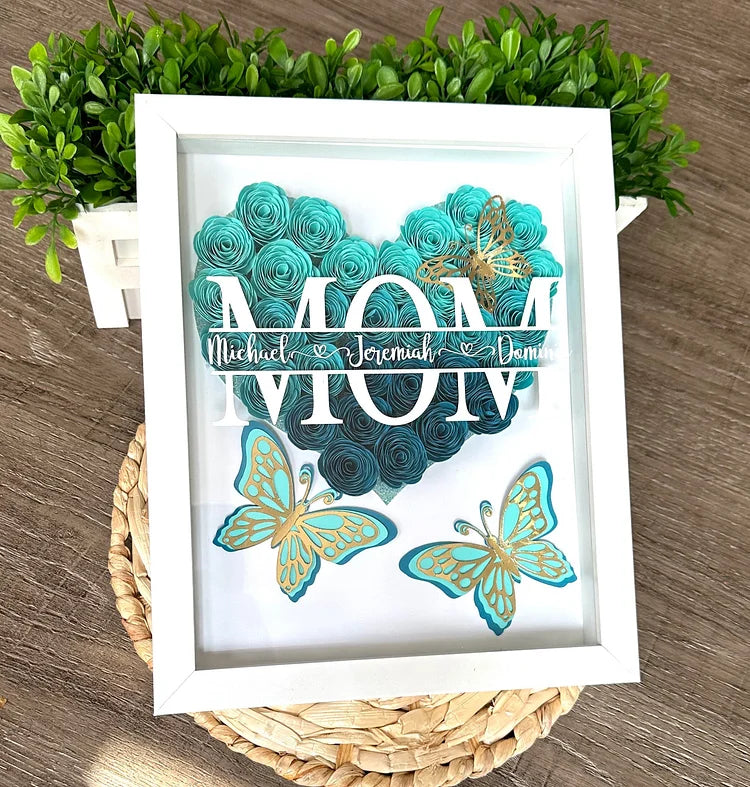 Custom Personalized Mom Heart Shaped Monogram Flower Shadow Box |Gift for Mom