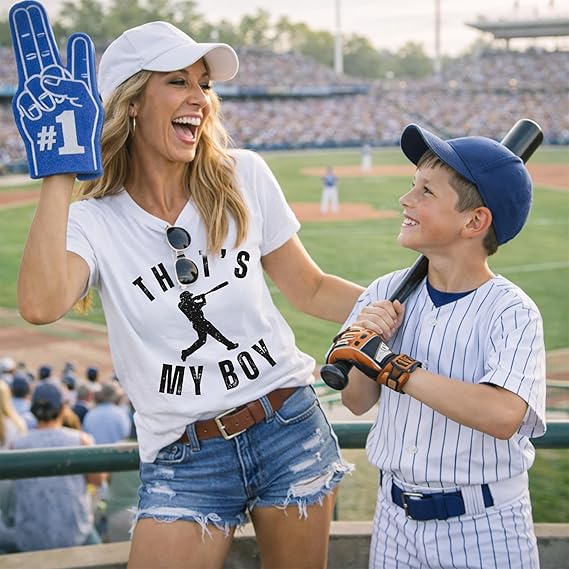 Custom Baseball Mom Sweatshirt – That’s My Boy, Choose Player Pose + Personalized Name Back Print