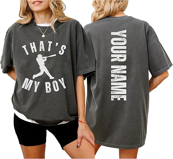 Custom Baseball Mom Sweatshirt – That’s My Boy, Choose Player Pose + Personalized Name Back Print