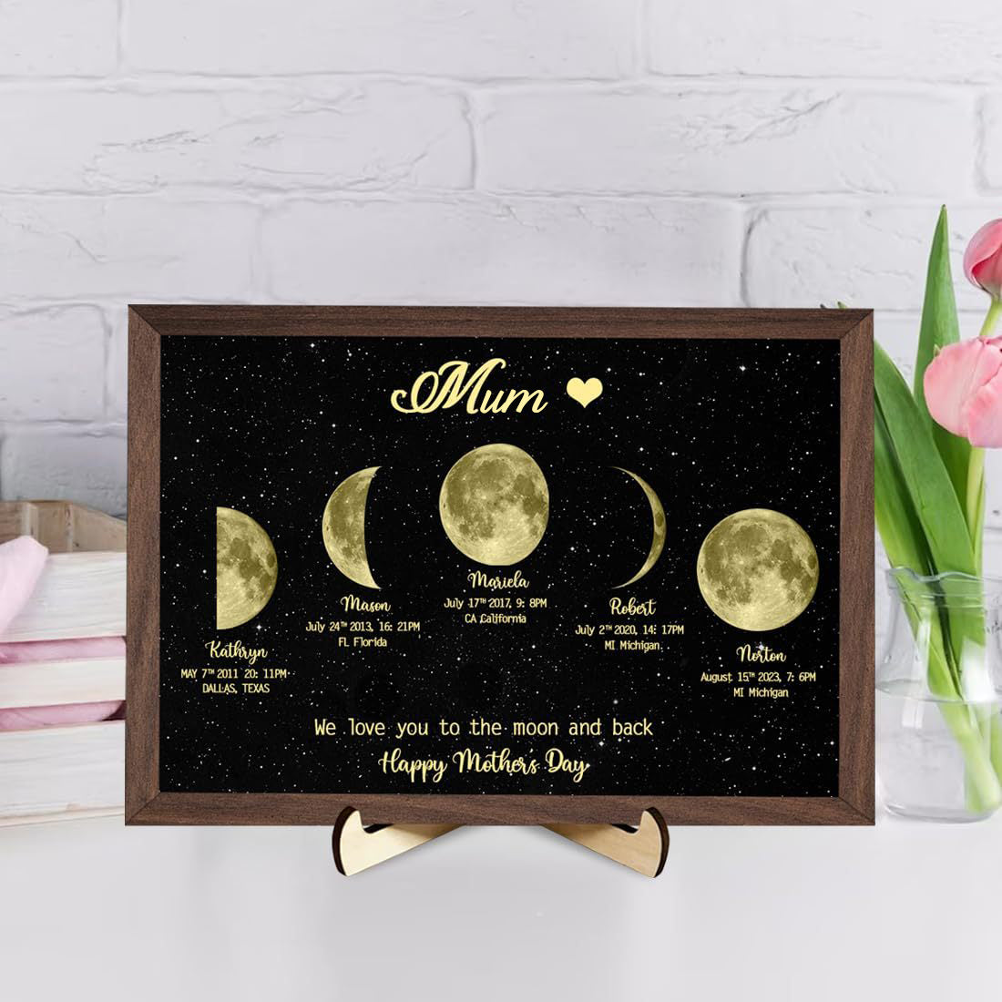Personalized "We love you to the moon and back" Wooden Name Family Tree Frame, Custom Last Name Sign for Mum | Mother's Day Gift