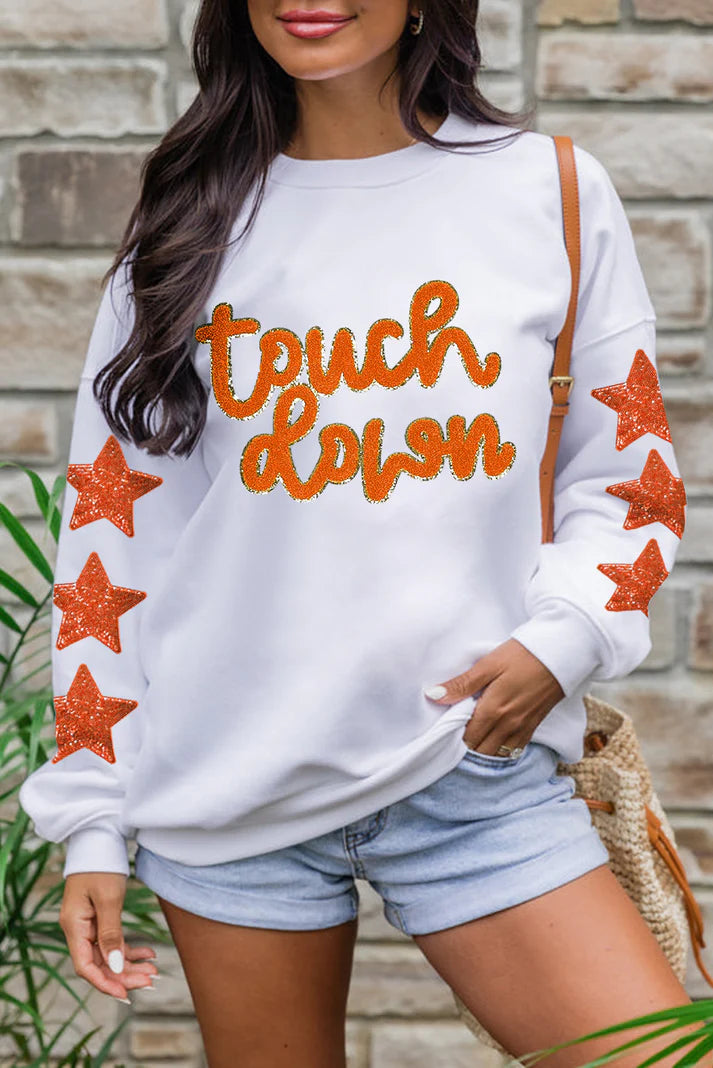 Beige Glittering Star Sleeve Sweatshirt & Hoodie For Game day