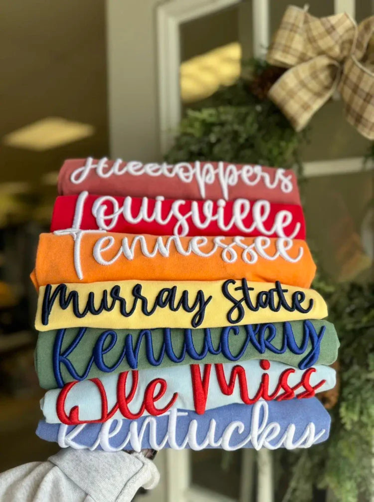 Custom 3D Embroidered Sweatshirt/T-shirt/Hoodie with any U.S. state, school or team name