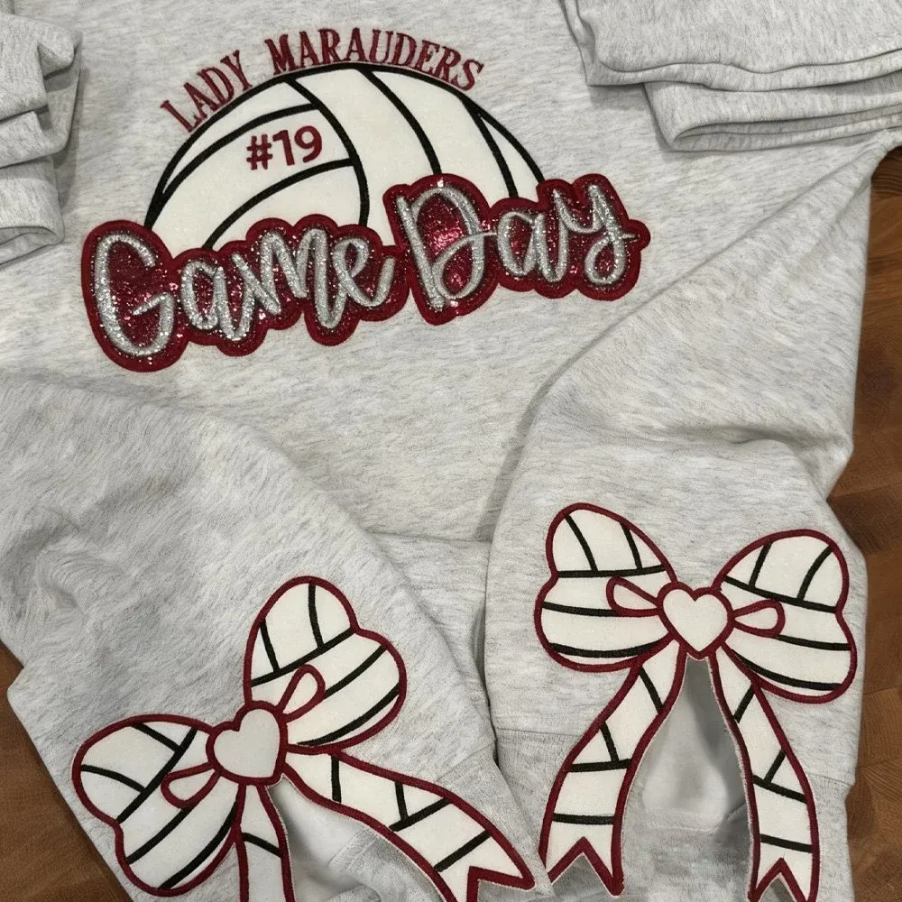 Personalized Volleyball Game Day Sweatshirt with Side Bows Volleyball Coquette Bows Embroidered Sweatshirt