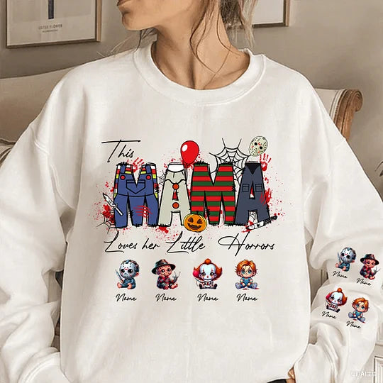 Personalized This Mama Loves Her Little Horrors Custom Halloween Mama Sweatshirt With Kids Name