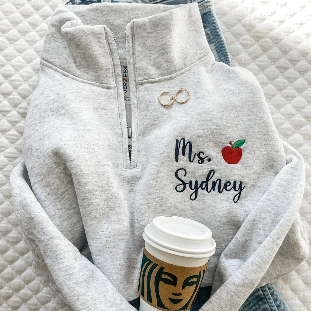 Custom Personalized Embroidered Name Quarter Zip Sweatshirt