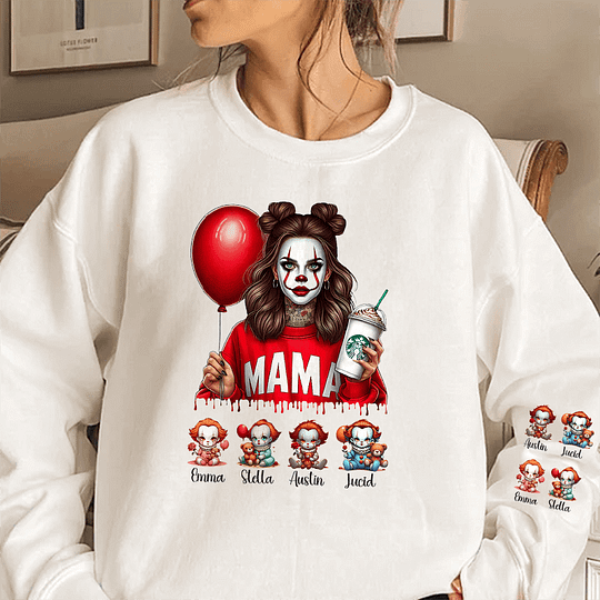 Personalized Halloween Horror Mama Movie Sweatshirt With Kids Name | Spooky Season Halloween Mama Gift