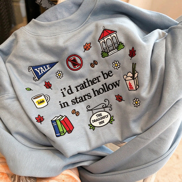 Custom Embroidered Sweatshirt – I'd Rather Be in a Cozy Small Town | Personalized TV Fan Gift