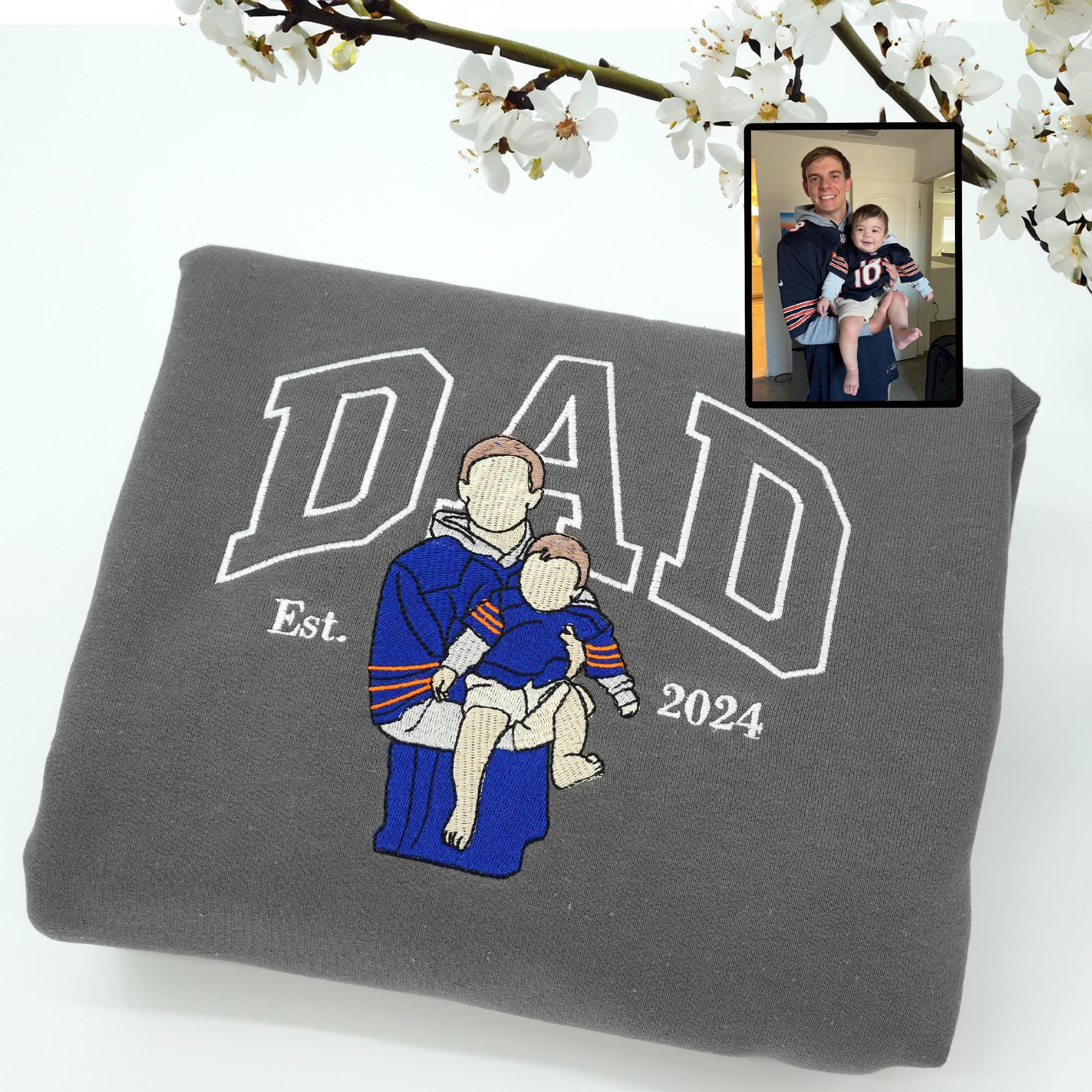 Custom Embroidered Dad Sweatshirt with Photo,Gift for Dad | Father's Day Gift