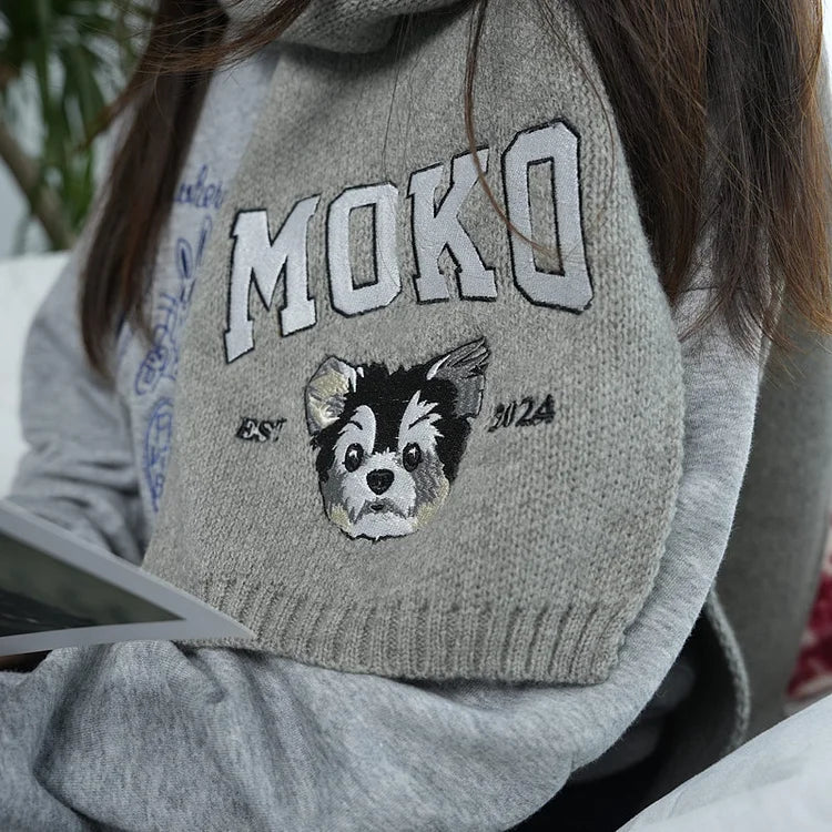 Custom Embroidered Cat Portrait Woven Scarf With Name | Gift For Pet Lovers