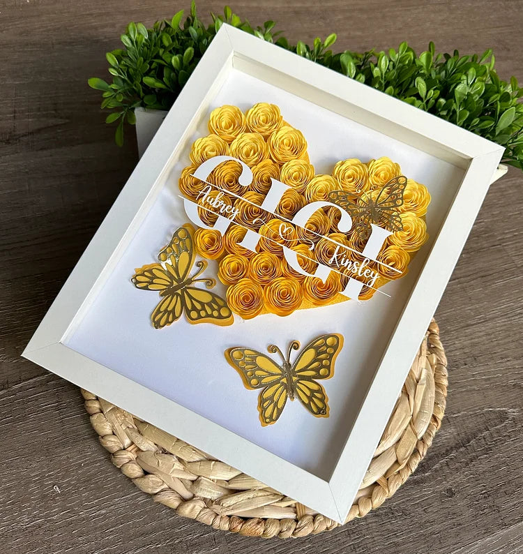 Custom Personalized Mom Heart Shaped Monogram Flower Shadow Box |Gift for Mom