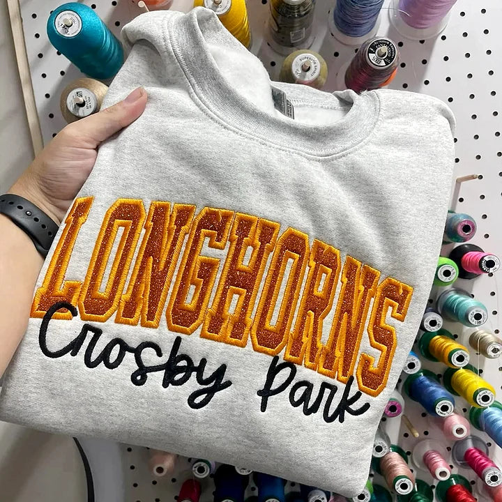 Custom School/Mascot Glitter Applique Embroidered Sweatshirt