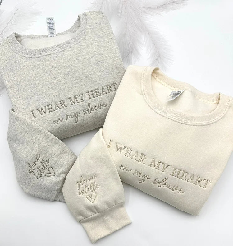 Custom I WEAR MY HEART on my sleeve Embroidered Mama Sweatshirt | Mother's Day Gift