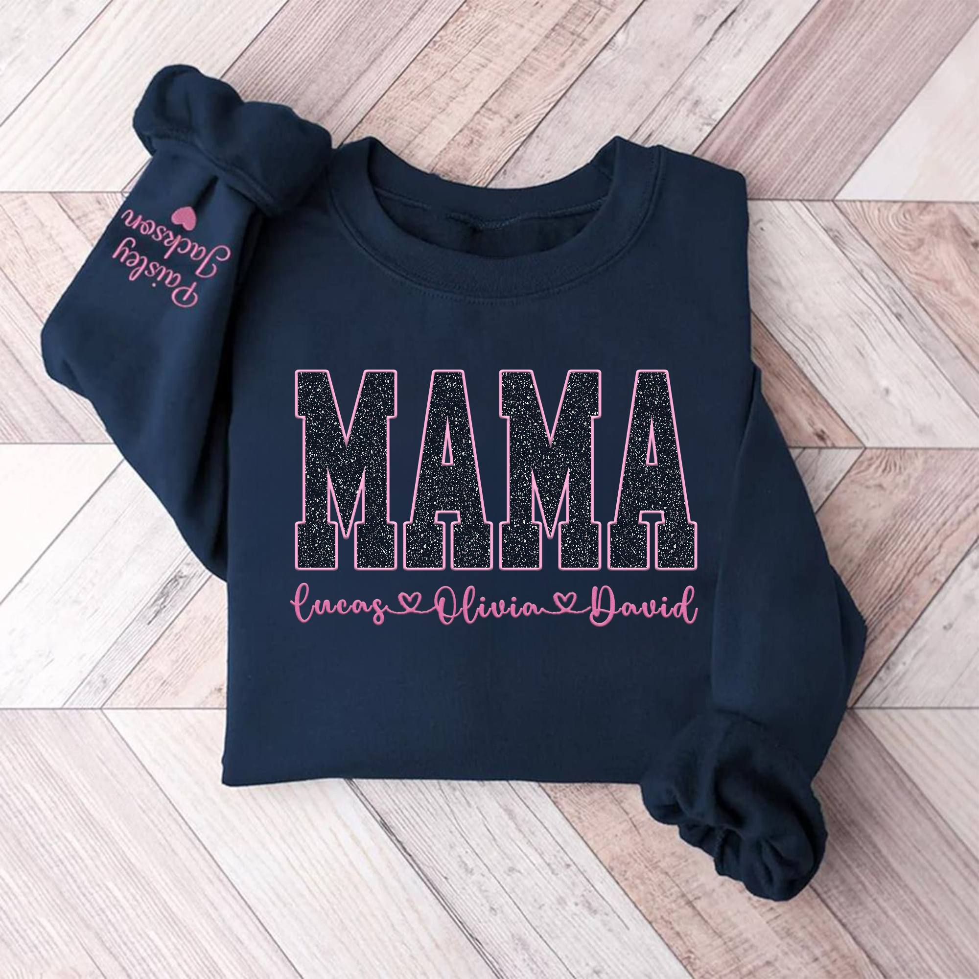 Custom Mom Glitter Embroidered Sweatshirt With Loving Children‘s Name | Mother's Day Gift
