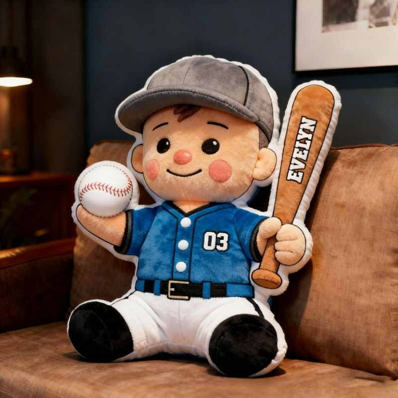 Personalized Baseball Pillow with Custom Name and Number for Kids’ Playrooms and Bedrooms