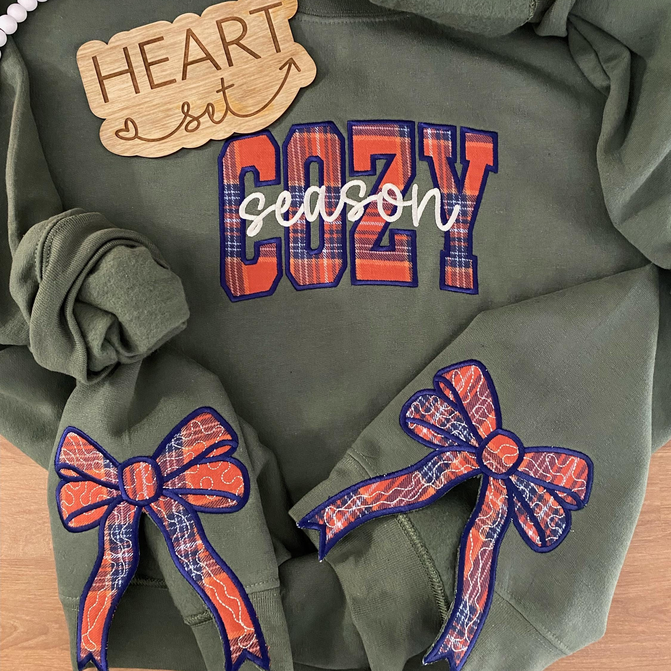 Custom Plaid Side Bow Cut-Out Embroidered Sweatshirt