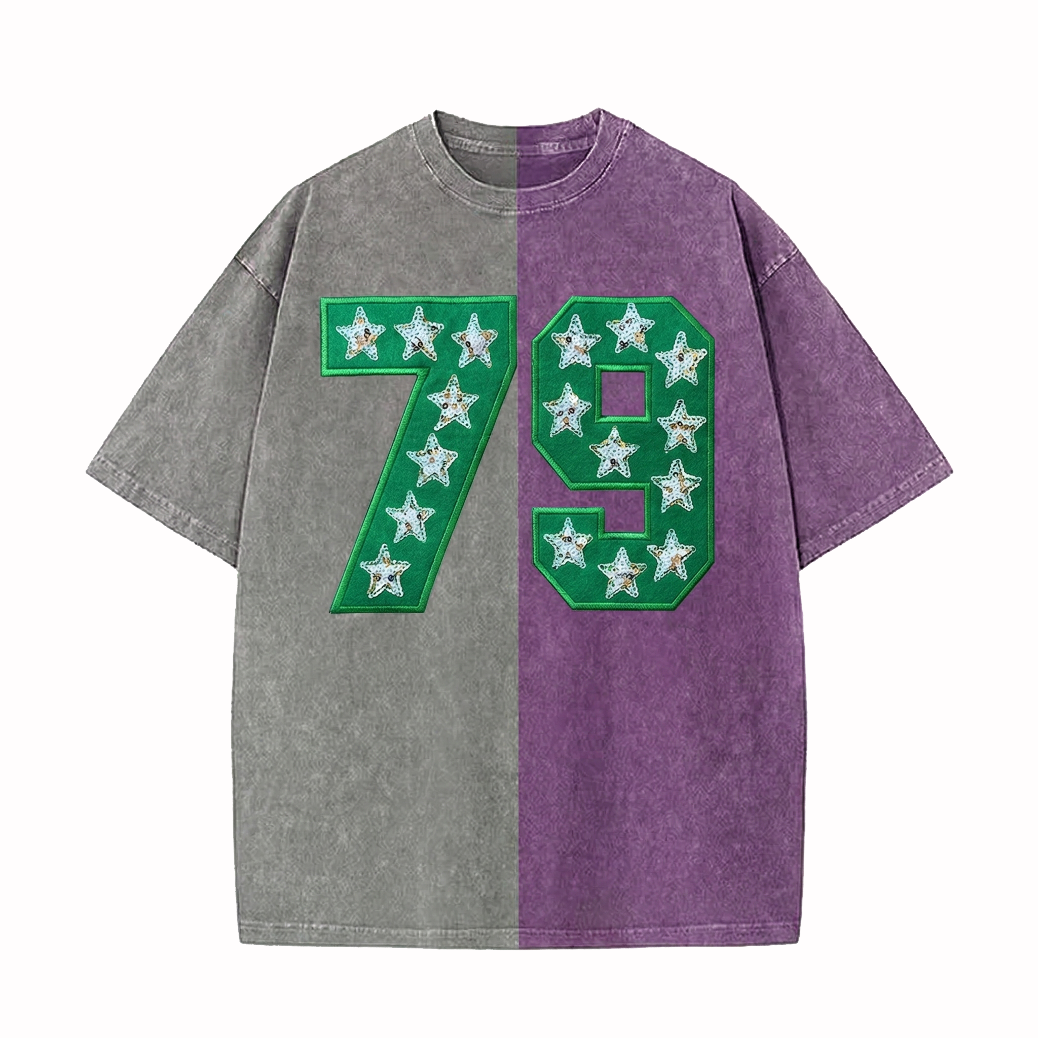 Custom Team Number with Stars Two Tone Washed T-shirt – Personalized Numbers