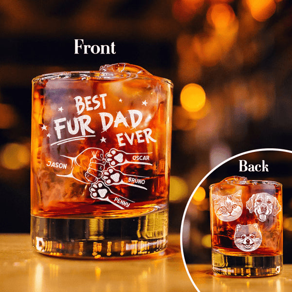 Custom Pet Photo Best Dog Dad Ever Pet Engraved Rock Glass