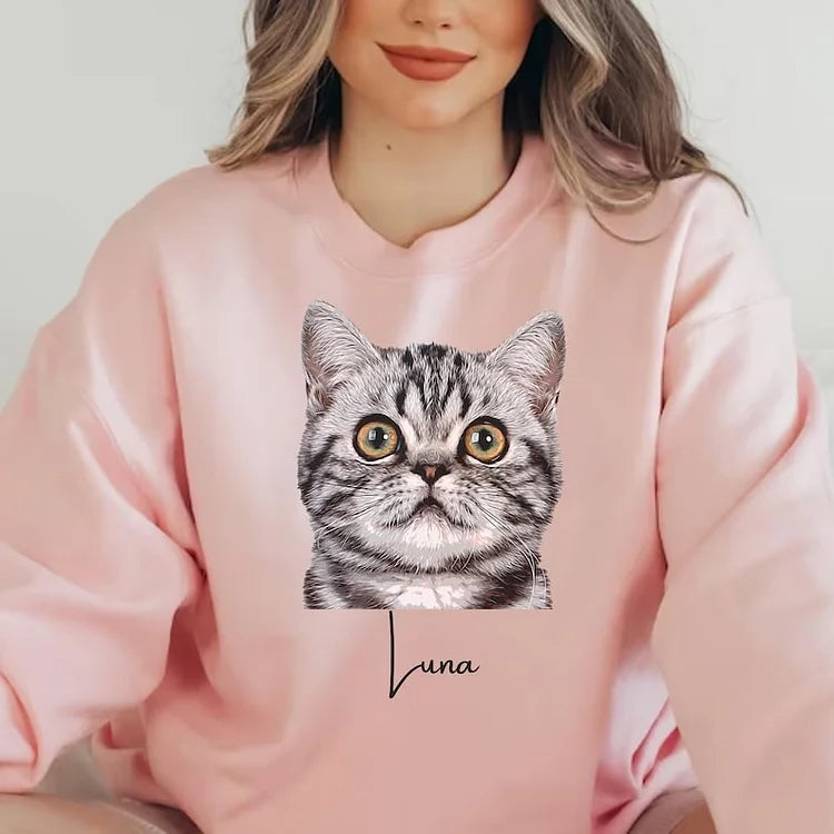 Personalized Cat Photo Sweatshirt,Custom Print Hoodie T-shirt