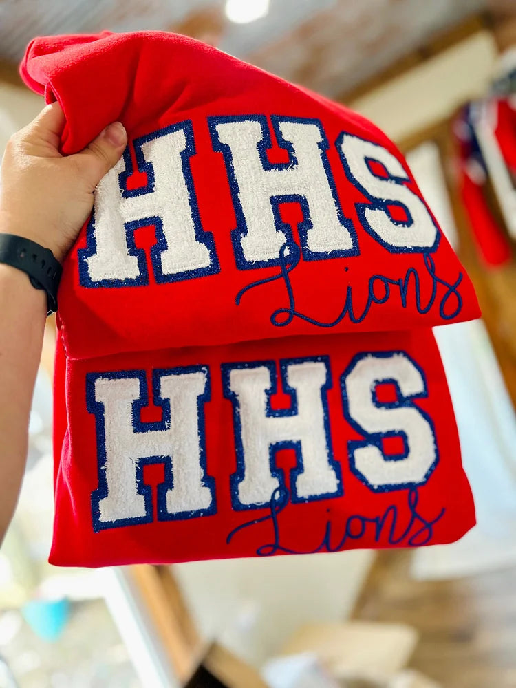 Custom Embroidered Applique Glitter University Varsity Sweatshirt