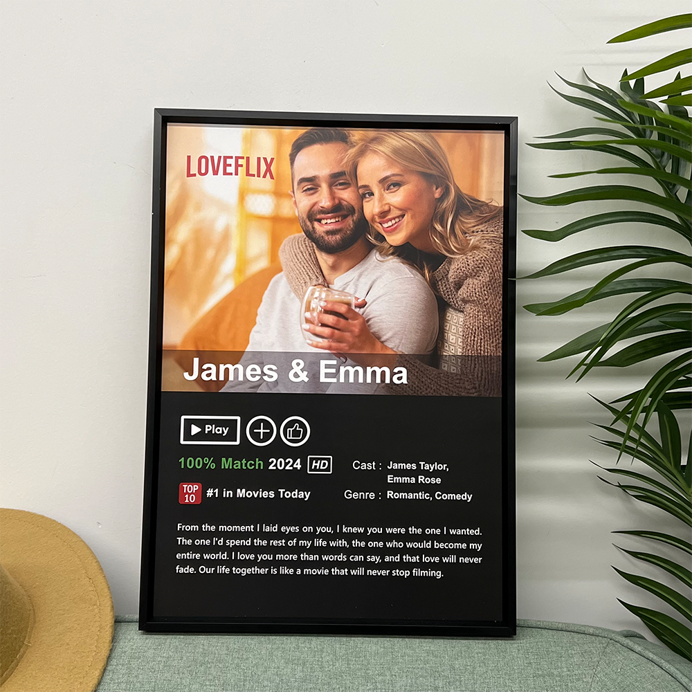 Custom LOVEFLIX Movie Photo Frame with Your Love Story | Valentine's Day Gift | Couple Anniversary Gift