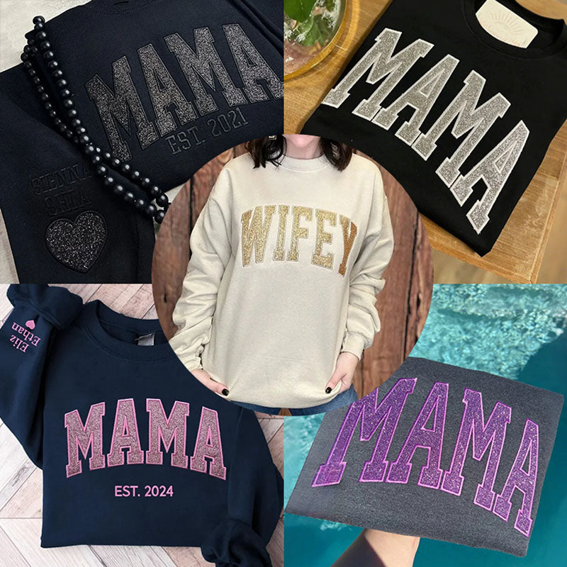 Custom Embroidered Applique Glitter Mama Sweatshirt | Mother's Day Christmas Day Gift | Black Friday Sale
