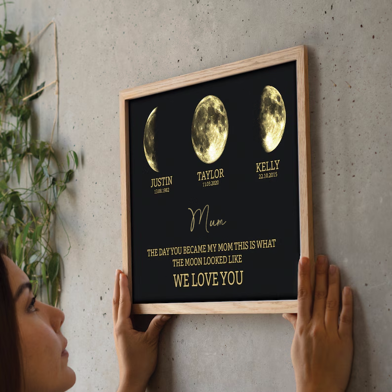The Day You Became - Personalized Moon Phase Frame – Custom Lunar Gift | Gift For MOM | Mother's Day Gift