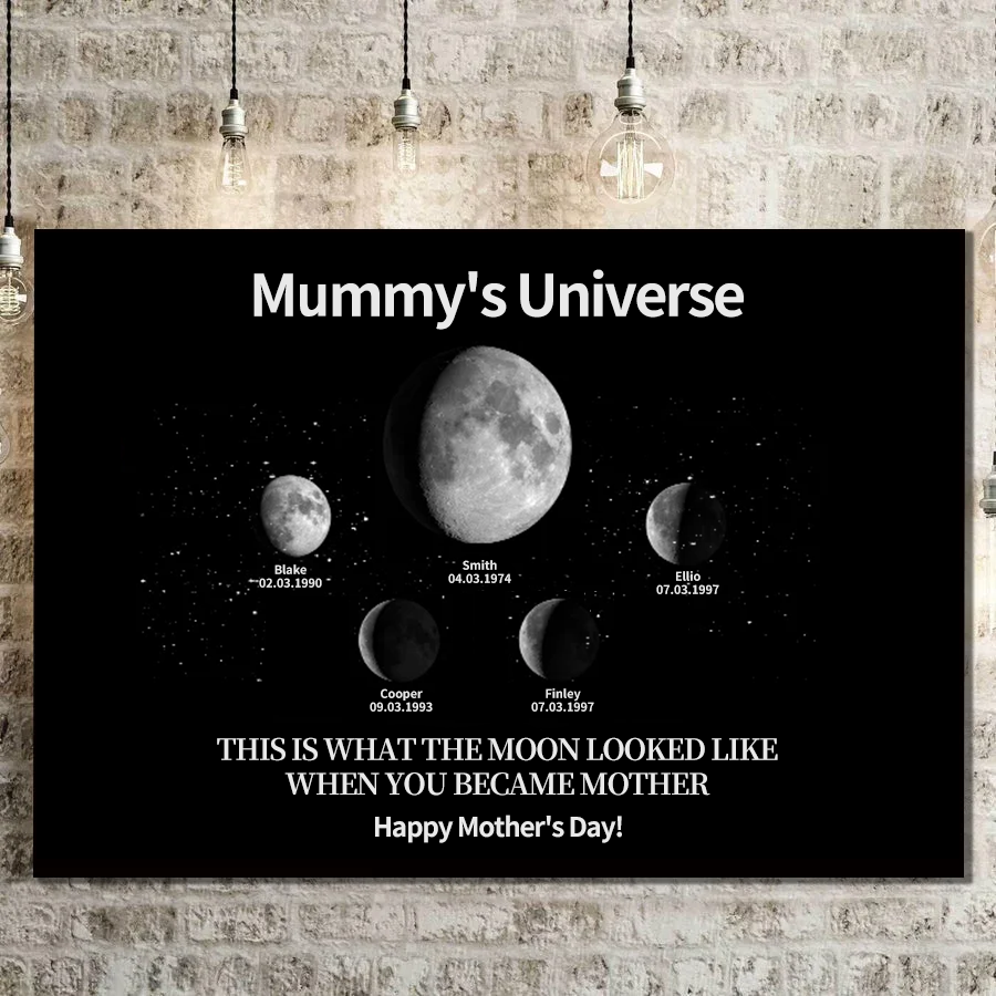 Custom Moon Phase Canvas With Text & Date | Custom Art Frame for Mum - Mummy's Universe | Mother's Day Gift