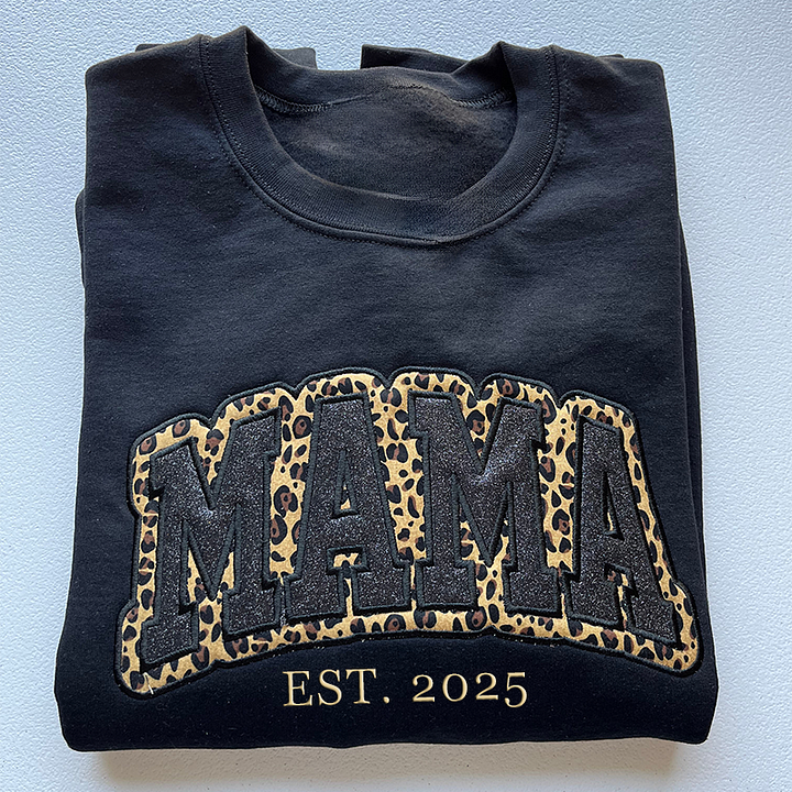 Custom Leopard Glitter Embroidered Sweatshirt/Hoodie | Gift For MAMA | Mother's Day Gift
