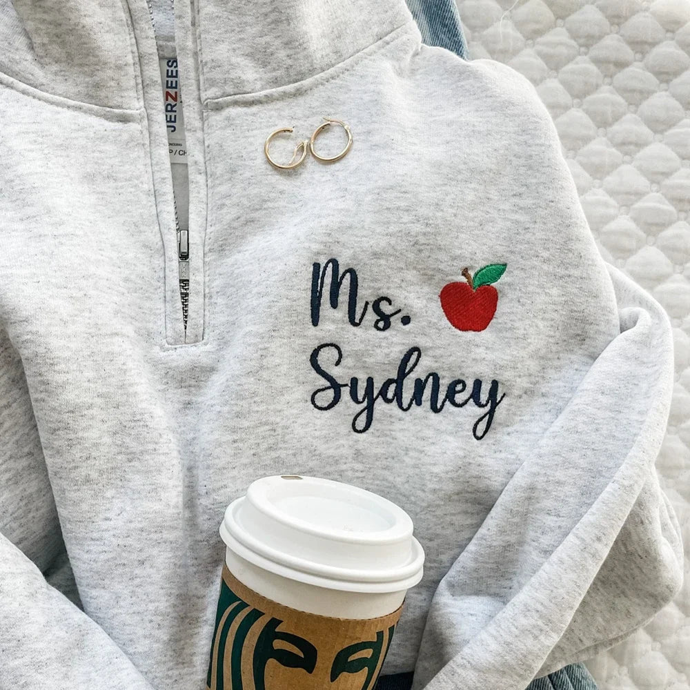 Custom Personalized Embroidered Name Quarter Zip Sweatshirt
