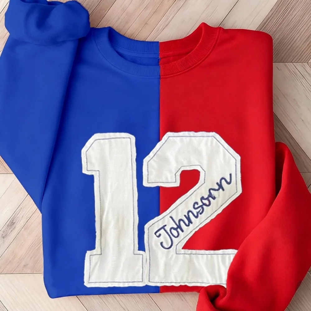 Personalized Sports Number Embroidered Two Tone Crewneck Team or Player Name Game Day Sweatshirt