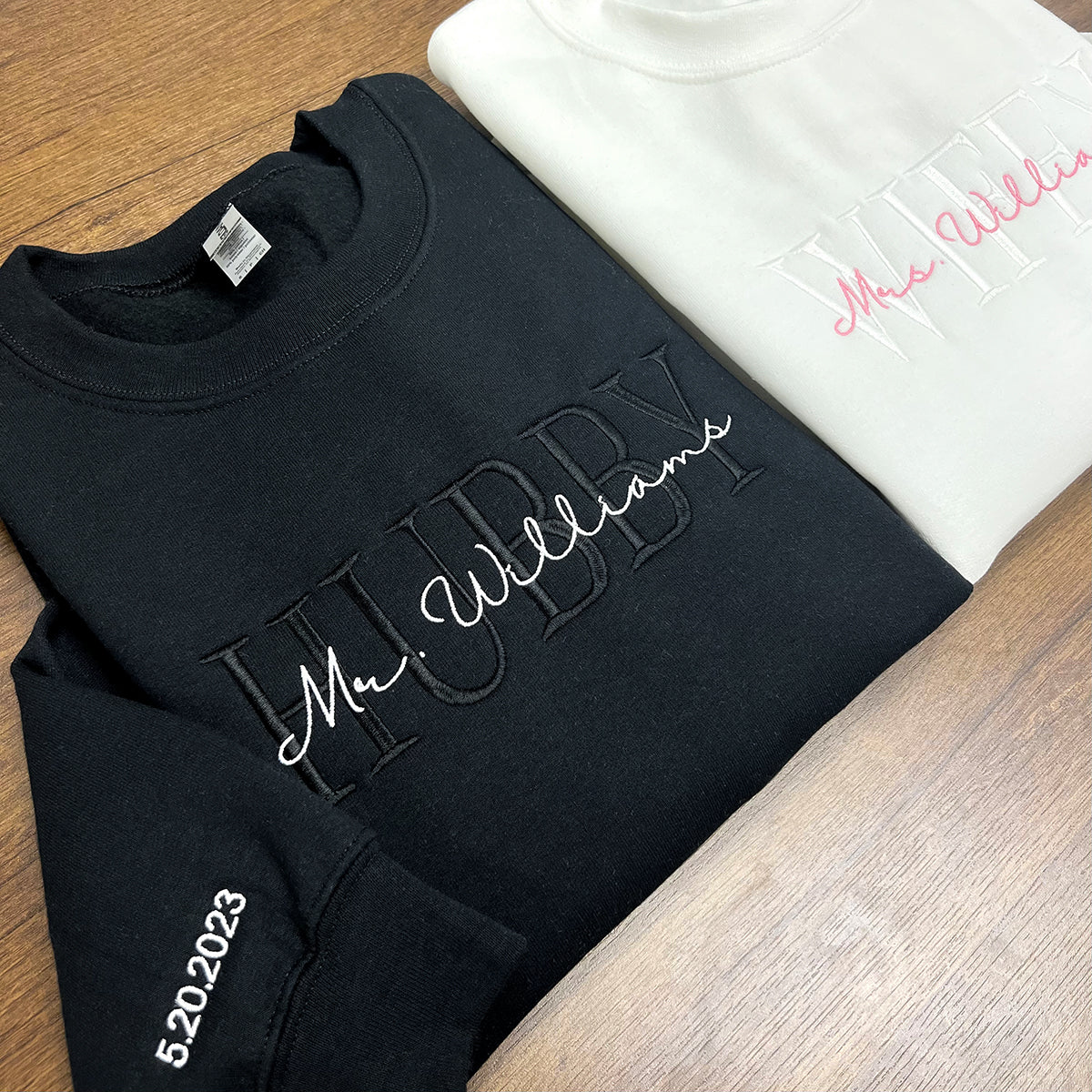 Personalized Wifey Embroidered Sweatshirt With Date On Sleeve | Anniversary Gift