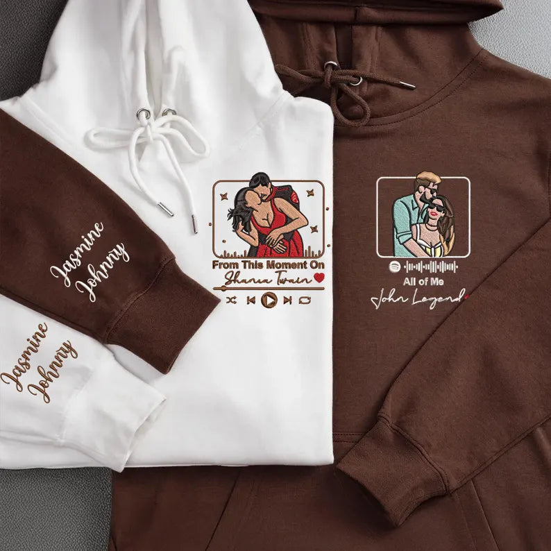 Custom Couple Embroidered Love Song from Photo Hoodie, Couple Anniversary Gift