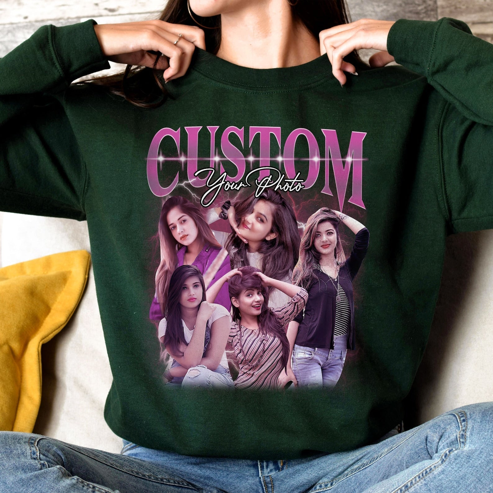 Custom Text Photo Vintage Bootleg T-shirt, Personalized Unisex Custom Photo Shirt