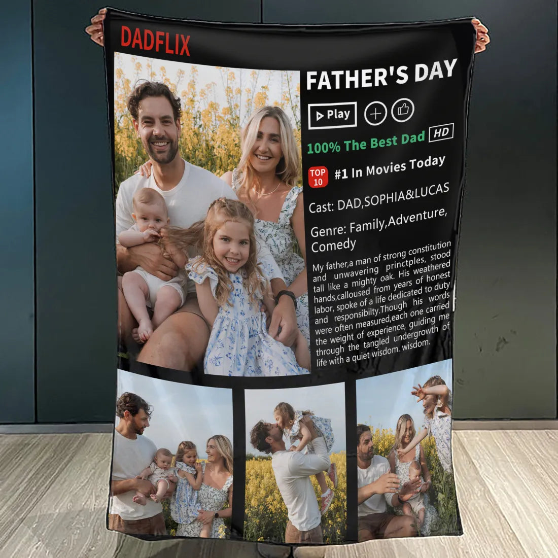 Custom Dadflix Best Dad Movie Photo Blanket | Father's Day Gift Ever