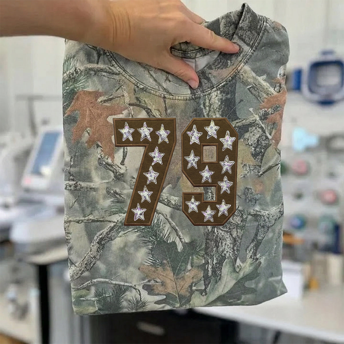Custom Team Number with Stars Camo Sweatshirt – Personalized Numbers Sweatshirt