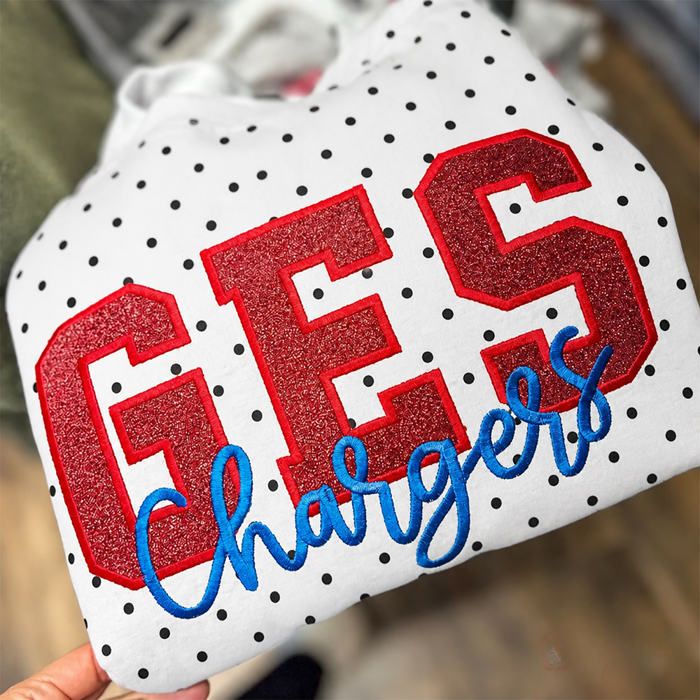 Custom Embroidered Glitter Vinyl Team Polka Dot Sweatshirt - Game Day Best Gear | Gifts for Sports Mom | Game Day Wear