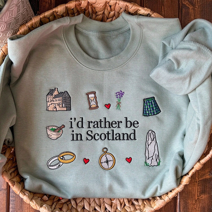 Custom Embroidered Sweatshirt – I'd Rather Be in Scotland | Personalized Highland Gift