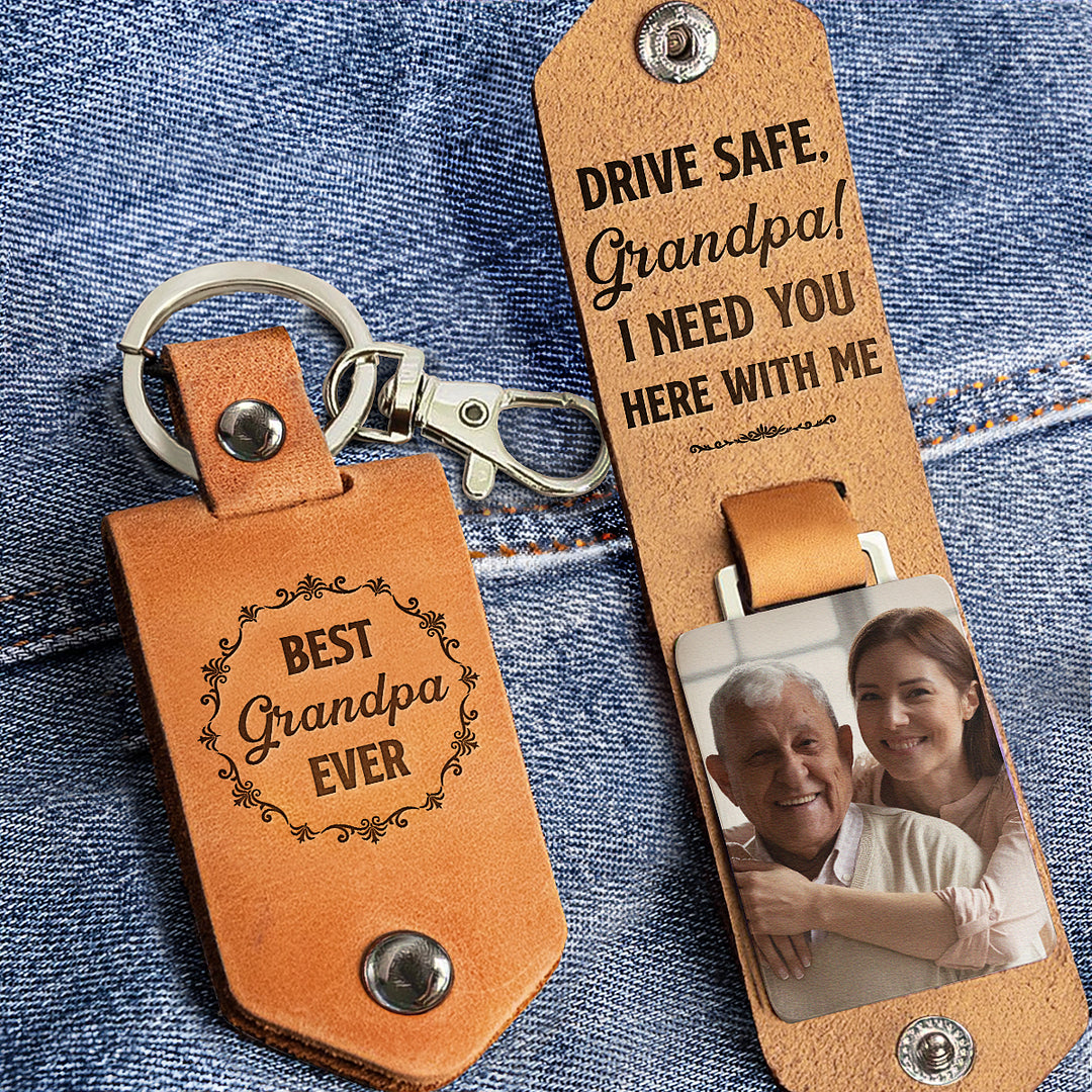 Only The Best Dads Get Promoted To Grandpa - Personalized Leather Photo Keychain For Dad